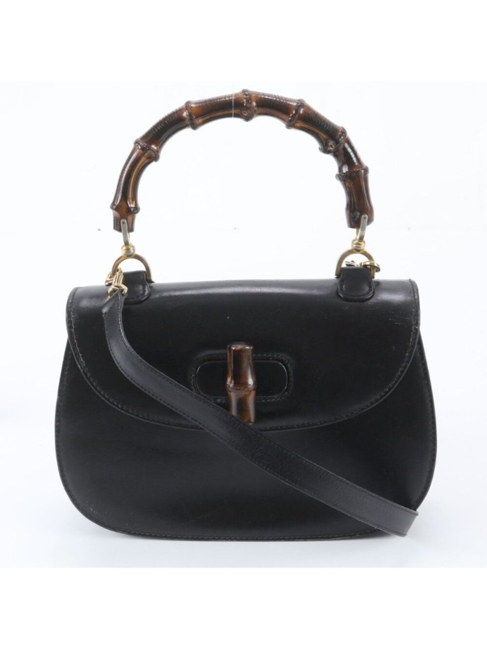 Gucci Bamboo Leather 2-Way Shoulder Bag Crossbody Hand Black